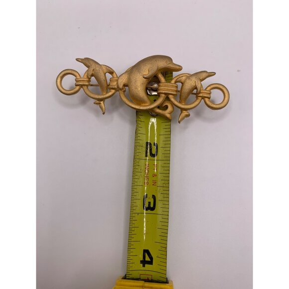 Vintage Gold Tone Dolphin Brooch Pin ACTV Hoops Aquatic Splash - Picture 6 of 6